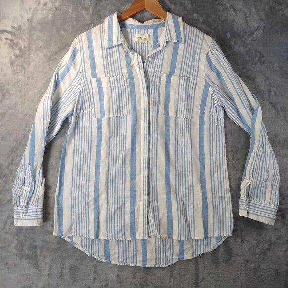 Blue Ivory Per Se Women's M Button Up‎ Long Sleeve Casual Boho Bohemian Shirt - Picture 1 of 8